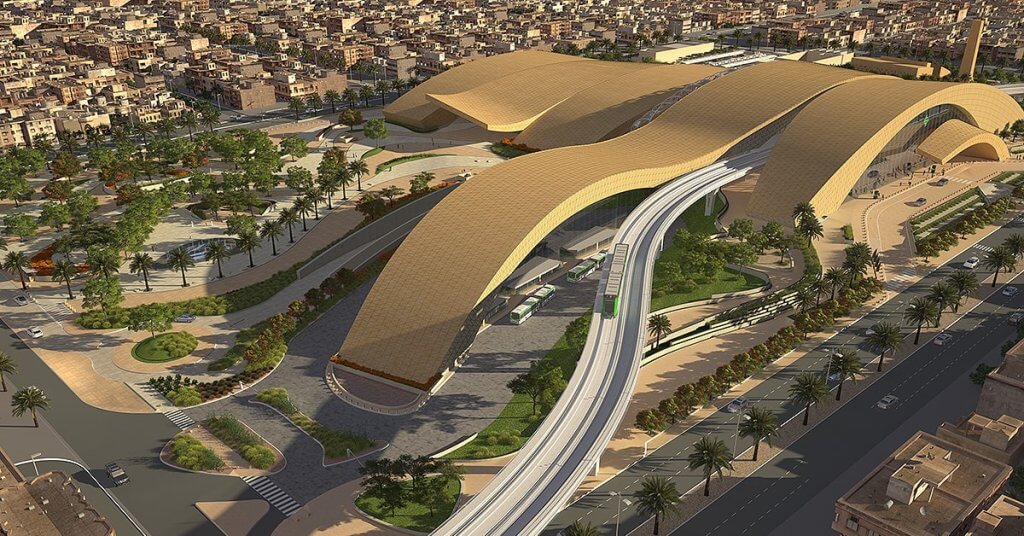 Vue du métro de Riyadh et d'une des nombreuses stations
