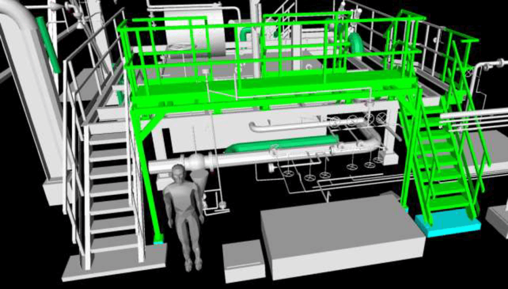 Passerelle neuve représentée en vert sur un modèle 3D
